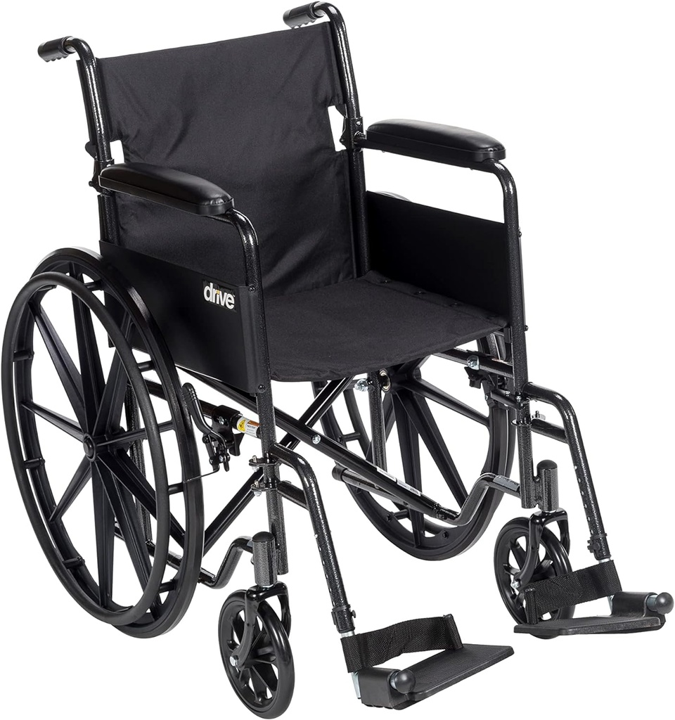 Drive Medical SSP118FA-SF Silver Sport 1 Folding Transport Wheelchair with Full Arms and Removable Swing-Away Footrest, Black